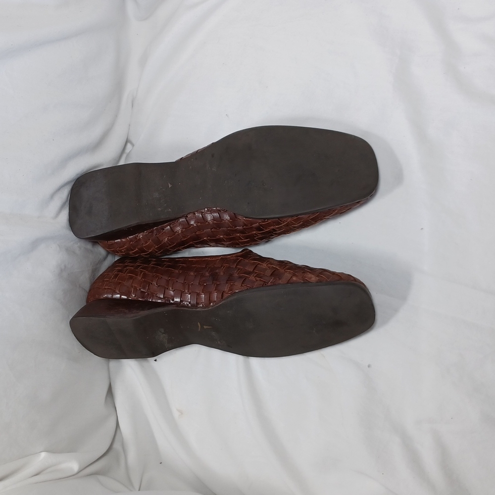 Brown Basket Weave Leather Slip-ons - Picture 3 of 7